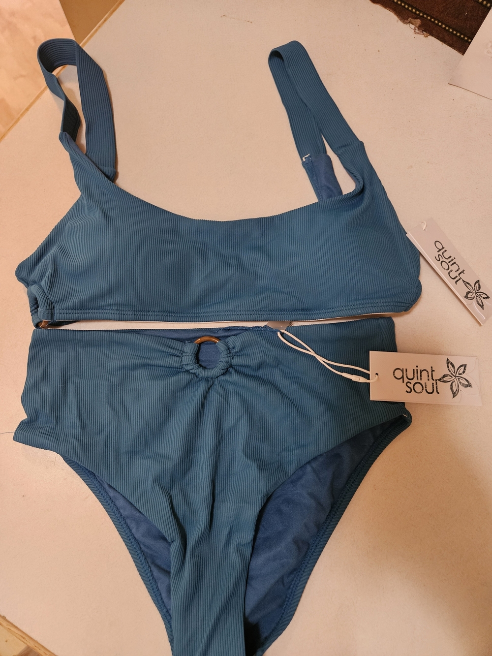 Quint Soul XS Teal Ribbed Two-Piece Bikini Set with Ring Detail